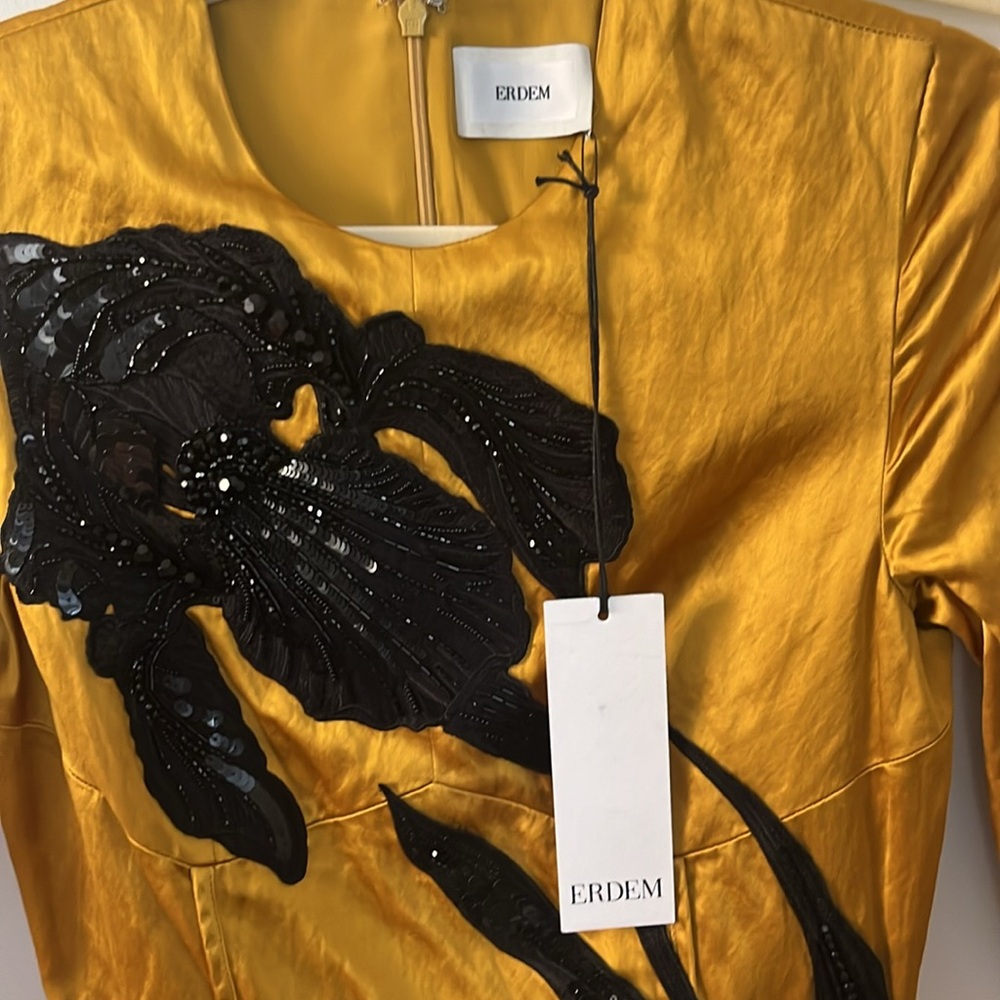 Erdem Gold Textured Satin Midi Dress AW23 - Picture 4 of 5